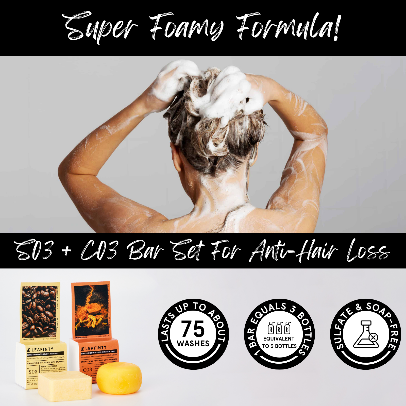 S03+C03 Solid Shampoo & Conditioner Set for Anti-Hair Loss & Healthy Hair Growth