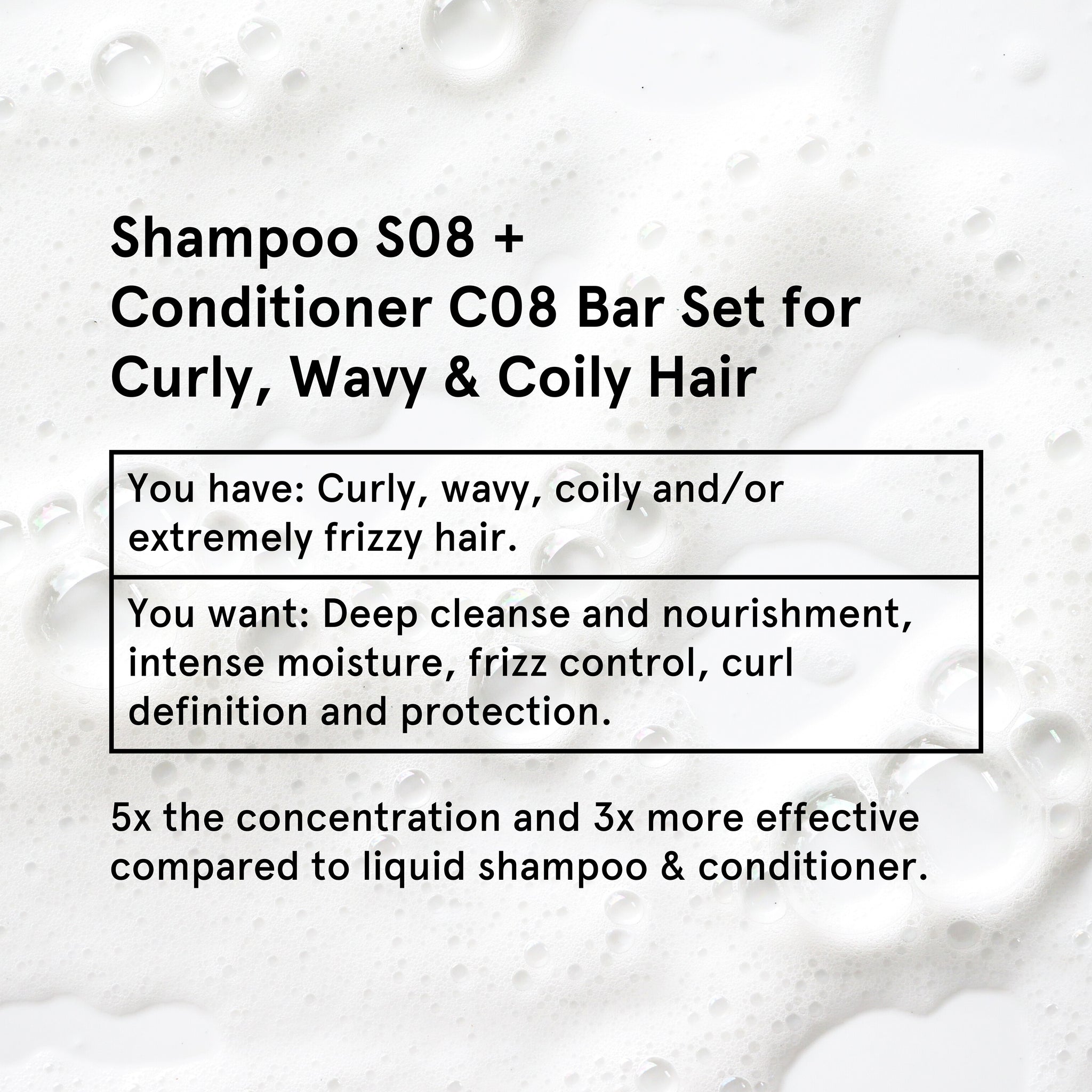 S08+C08 Solid Shampoo & Conditioner Set for Curly, Wavy And Coily Hair