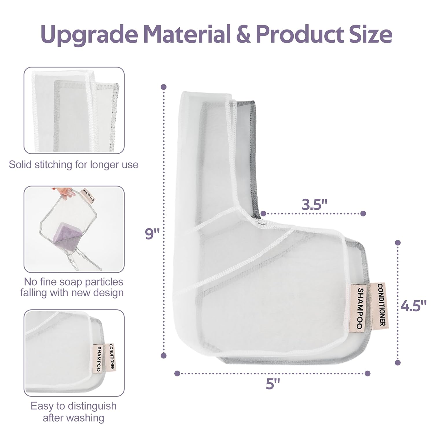 Shampoo Saver Bag for Rich Foam | Bar Pouch | Conditioner & Shampoo Bar Holder |Less Waste | Recycled (2 pcs)
