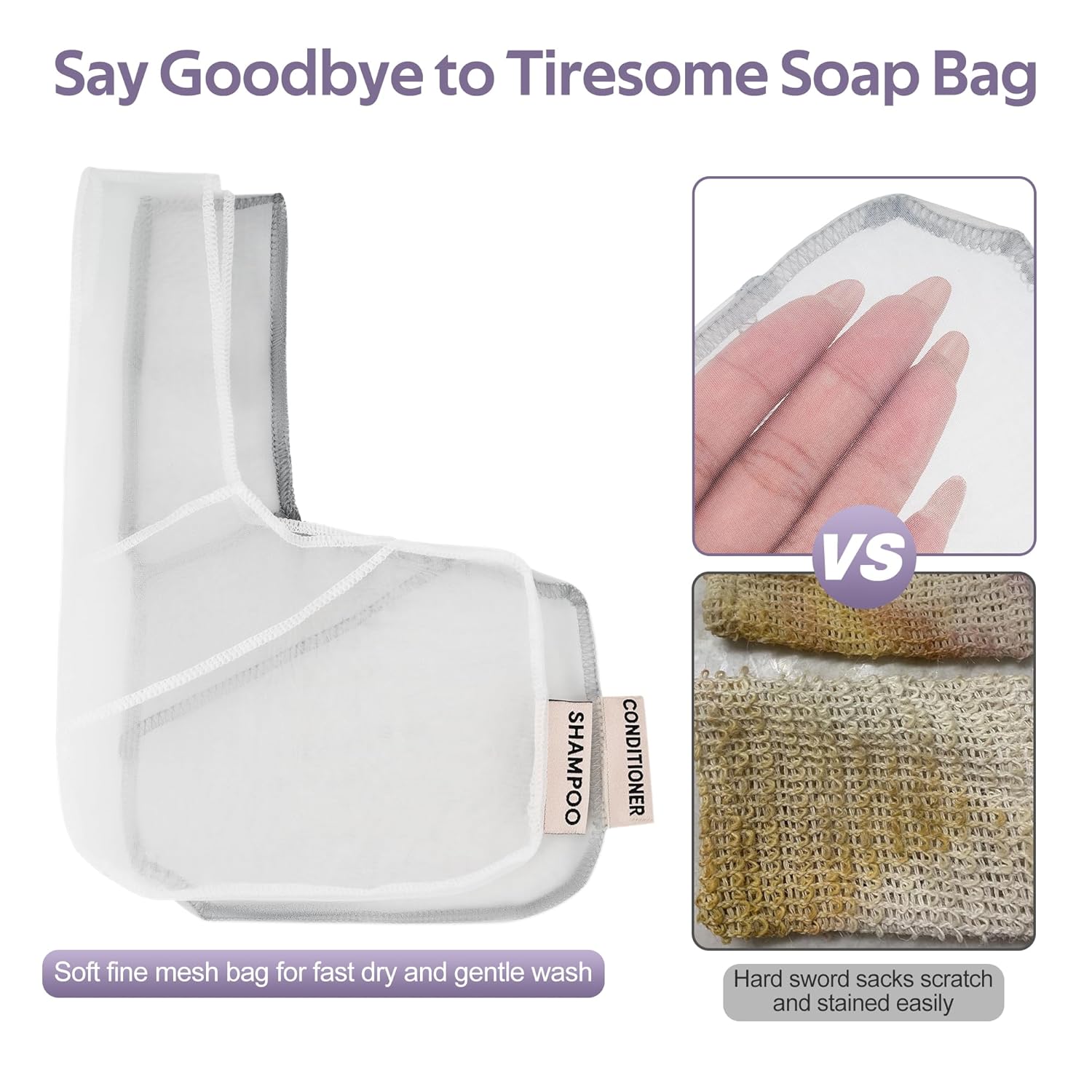 Shampoo Saver Bag for Rich Foam | Bar Pouch | Conditioner & Shampoo Bar Holder |Less Waste | Recycled (2 pcs)