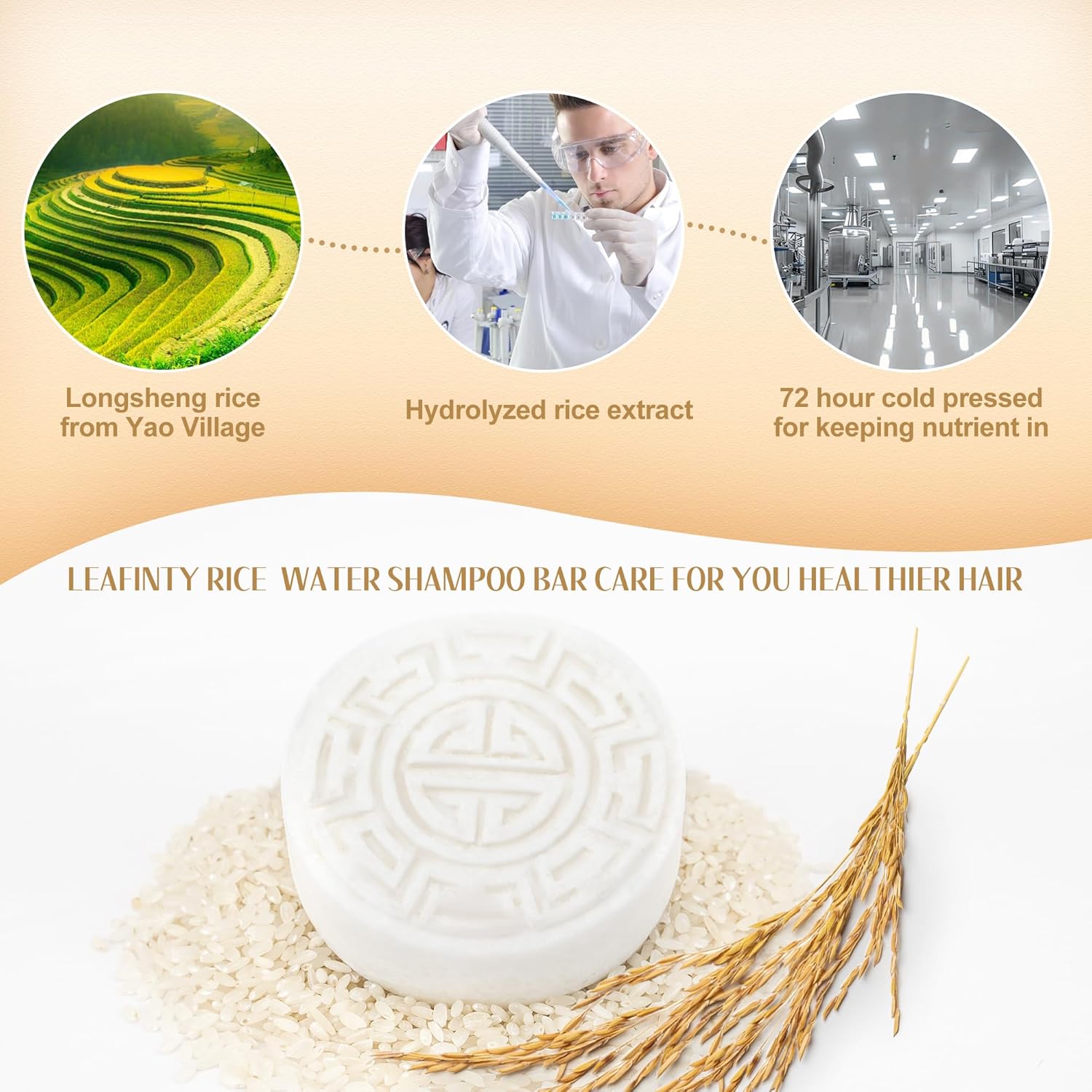 Rice Water Shampoo Bar - 2 in 1 Fermented Rice Water Solid Shampoo and Conditioner for Hair Growth and Moisturizing - Vegan, pH Balance, Zero Waste, 3.5oz