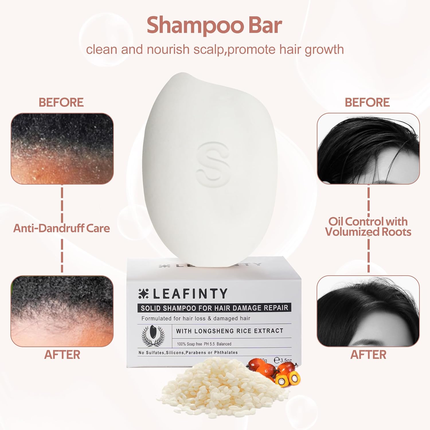 Rice Water for Hair Growth | Rice Water Shampoo and Conditioner Bar | Vegan & Natural | Rice Shampoo Bar for Thickening & Strengthening | Shampoo and Conditioner 6.7oz