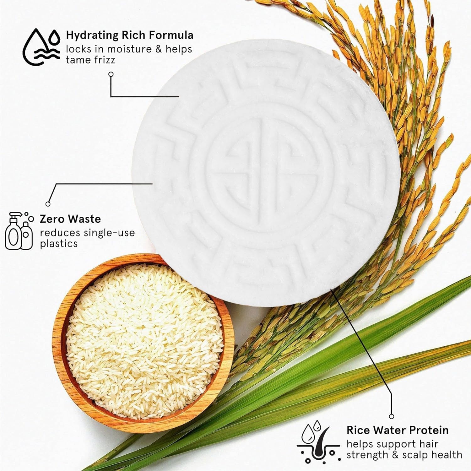 Rice Water Shampoo Bar - 2 in 1 Fermented Rice Water Solid Shampoo and Conditioner for Hair Growth and Moisturizing - Vegan, pH Balance, Zero Waste, 3.5oz