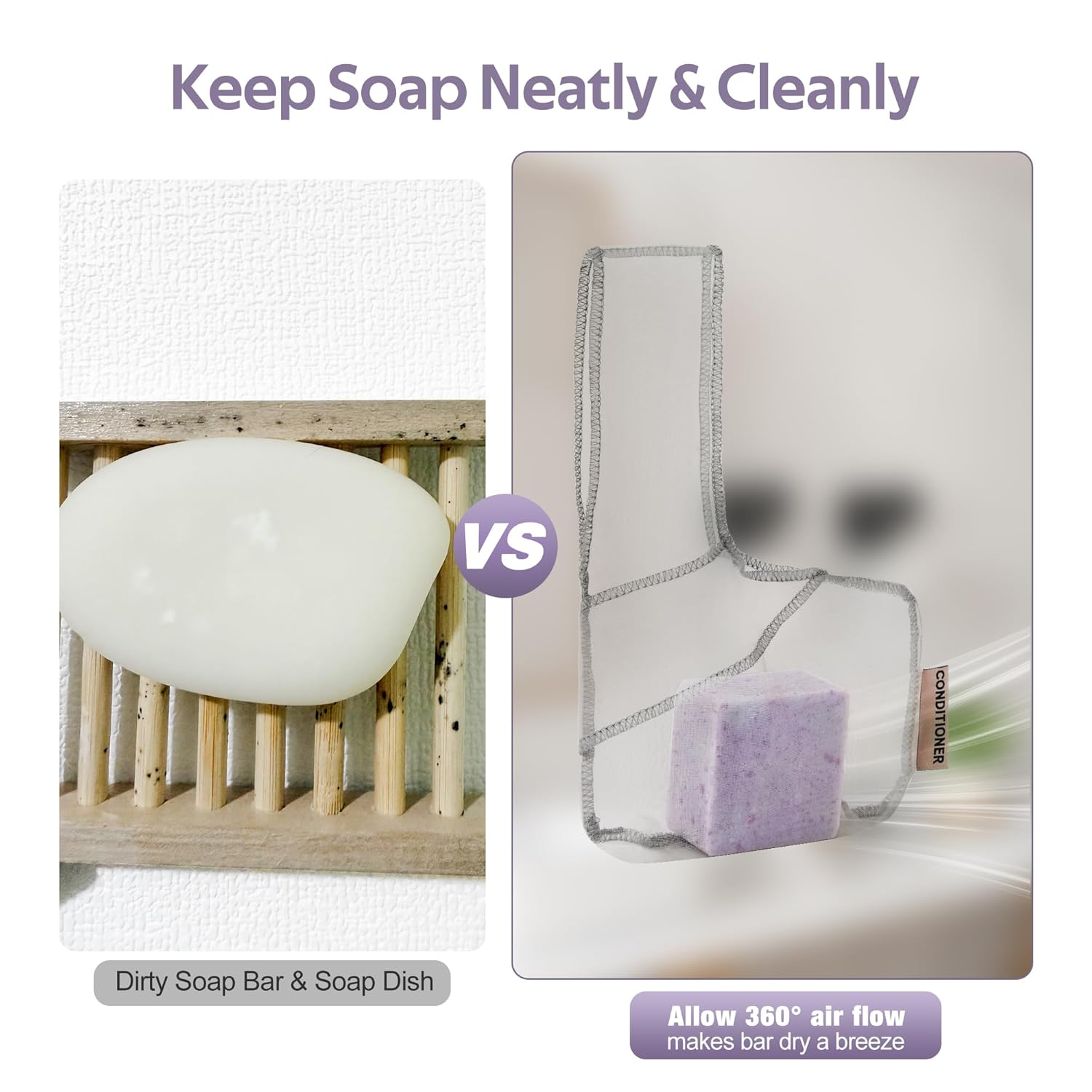 Shampoo Saver Bag for Rich Foam | Bar Pouch | Conditioner & Shampoo Bar Holder |Less Waste | Recycled (2 pcs)