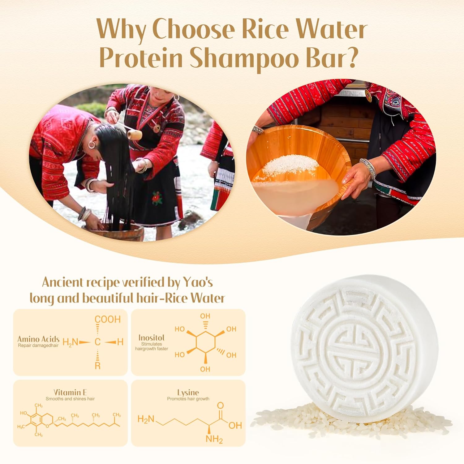 Rice Water Shampoo Bar - 2 in 1 Fermented Rice Water Solid Shampoo and Conditioner for Hair Growth and Moisturizing - Vegan, pH Balance, Zero Waste, 3.5oz
