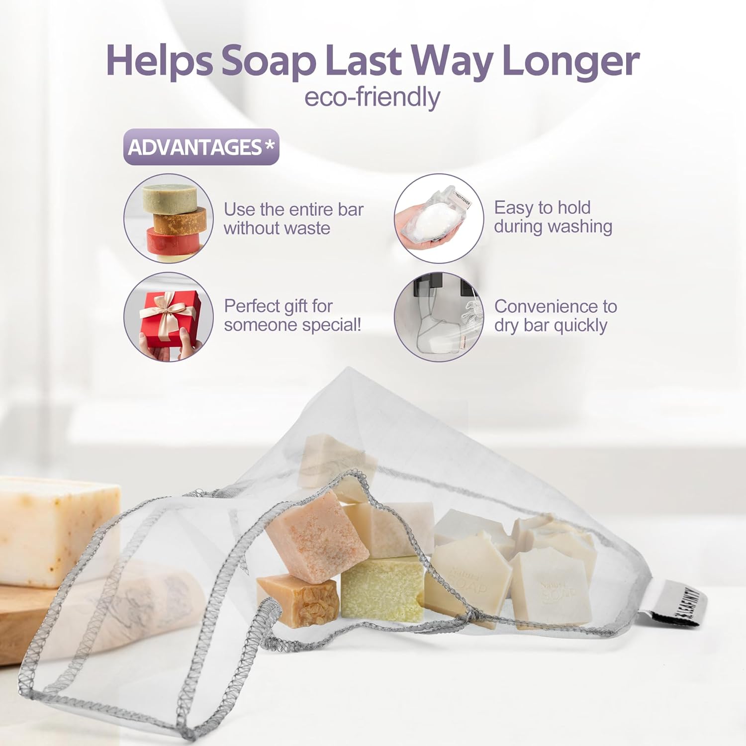 Shampoo Saver Bag for Rich Foam | Bar Pouch | Conditioner & Shampoo Bar Holder |Less Waste | Recycled (2 pcs)