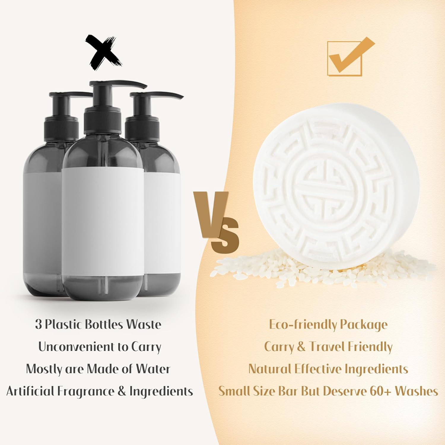 Rice Water Shampoo Bar - 2 in 1 Fermented Rice Water Solid Shampoo and Conditioner for Hair Growth and Moisturizing - Vegan, pH Balance, Zero Waste, 3.5oz