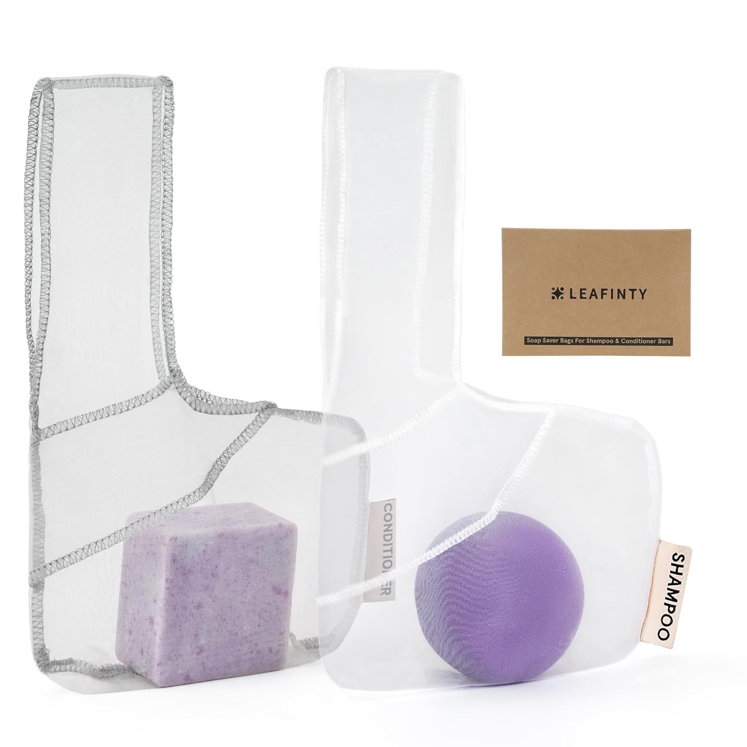 Shampoo Saver Bag for Rich Foam | Bar Pouch | Conditioner & Shampoo Bar Holder |Less Waste | Recycled (2 pcs)