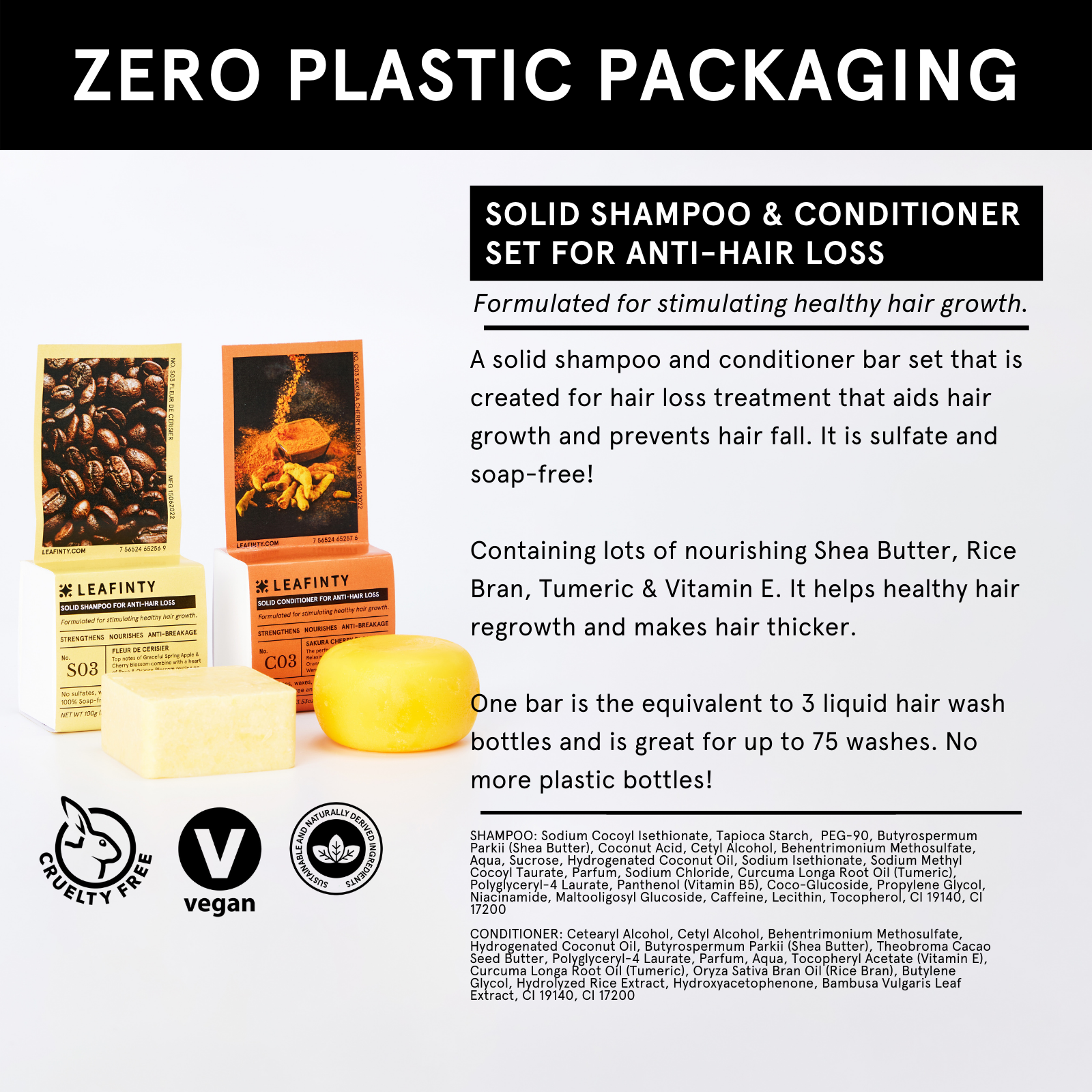 S03+C03 Solid Shampoo & Conditioner Set for Anti-Hair Loss & Healthy Hair Growth