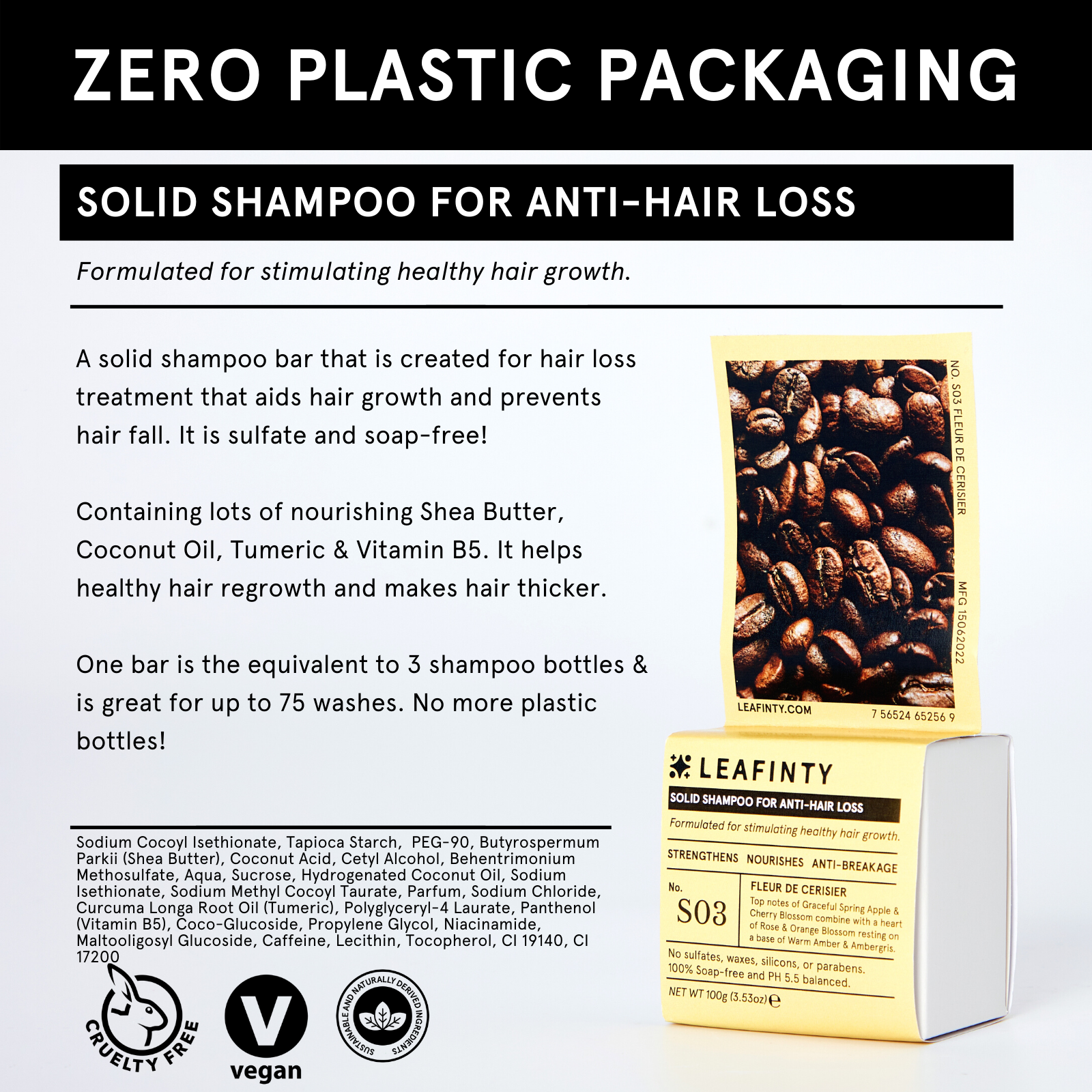 S03 Solid Shampoo Bar for Stimulating Hair Growth & Healthier Hair