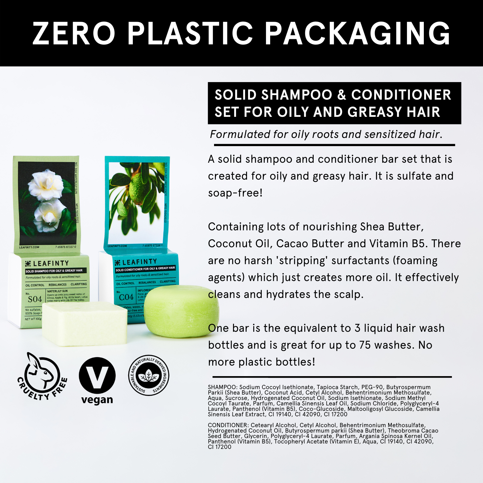 S04+C04 Solid Shampoo & Conditioner Set for Oily Roots & Sensitized Hair