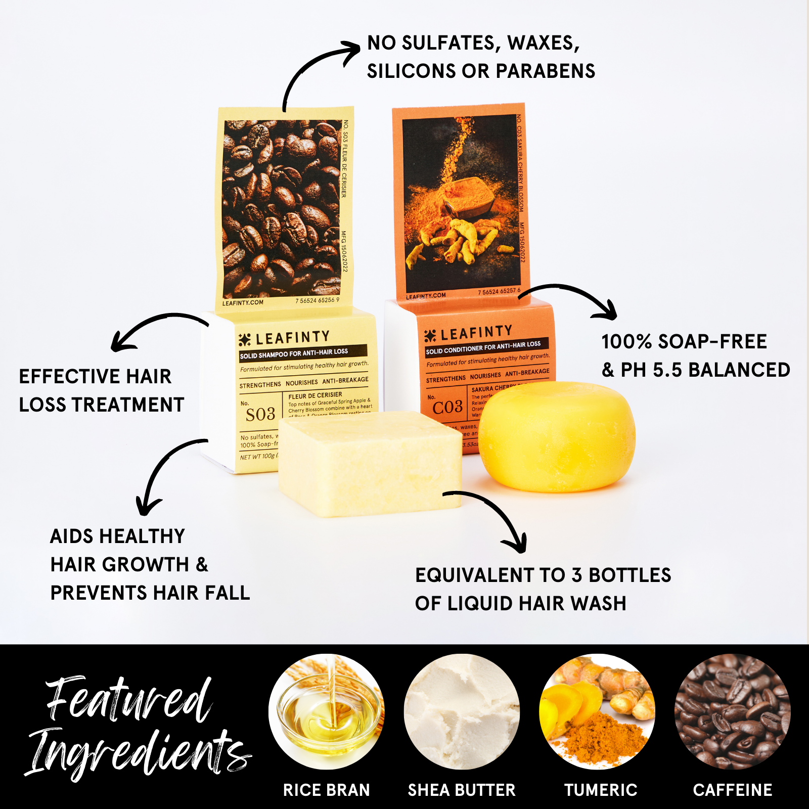 S03+C03 Solid Shampoo & Conditioner Set for Anti-Hair Loss & Healthy Hair Growth