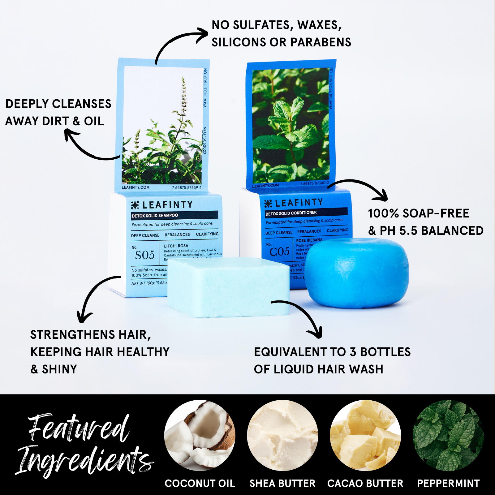 S05+C05 Solid Shampoo & Conditioner Set for Deep Cleansing & Scalp Care