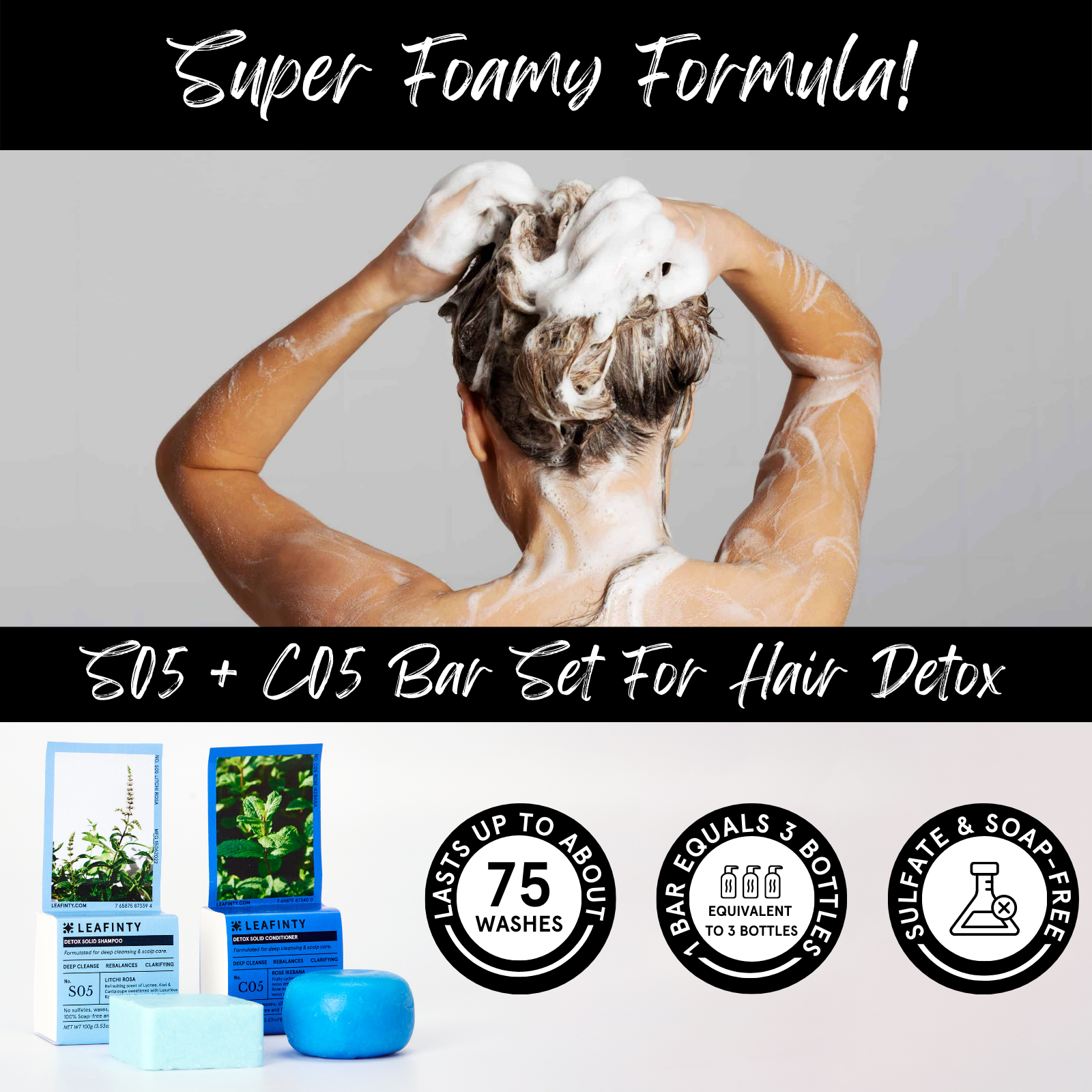 S05+C05 Solid Shampoo & Conditioner Set for Deep Cleansing & Scalp Care